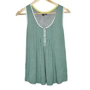 Henley Babydoll Tank Top Teal Geometric Womens Small Soft Knit Y2K Kensie Lounge